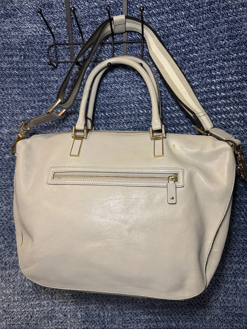 Anya Hindmarch Cream Leather Satchel with Gold Hardware